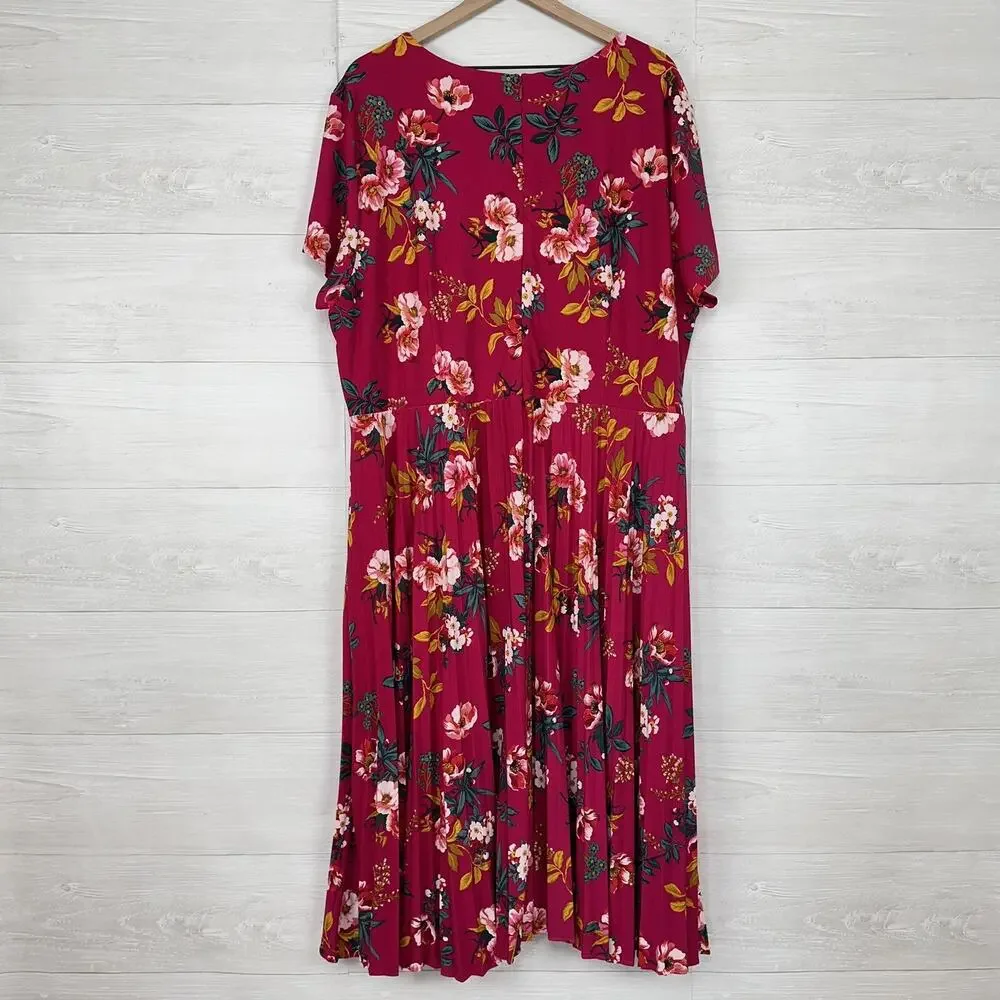 NWT Ann Taylor Loft Midi Dress‎ Plus Size 26 4X Pink Floral Short Sleeves Jersey